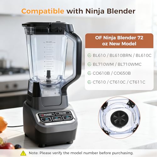 Ndoge 72oz Blender Replacement Parts For Ninja Blender BL610, ONLY Fits 6-Fin Base New Model, Blenders Replacement Pitcher with Locking Lid For Ninja BL710WM CO610B CO650B CT610C, NOT For 4-Fin Base - Image 2