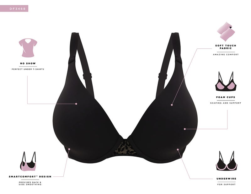 Bali Women's Comfort Revolution Soft Touch Perfect T-Shirt Underwire Bra DF3468 Black/Almond - Image 5