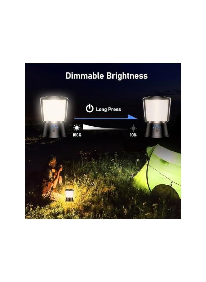 erorex LED Camping Lamp Portable, Super Bright Camping Lantern Rechargeable Tent Lamp with Hooks, 5 Light Modes, Continuously Dimmable, 8H+ Hours Duration, Emergency Light for Camping, Hiking, Power  - Image 2