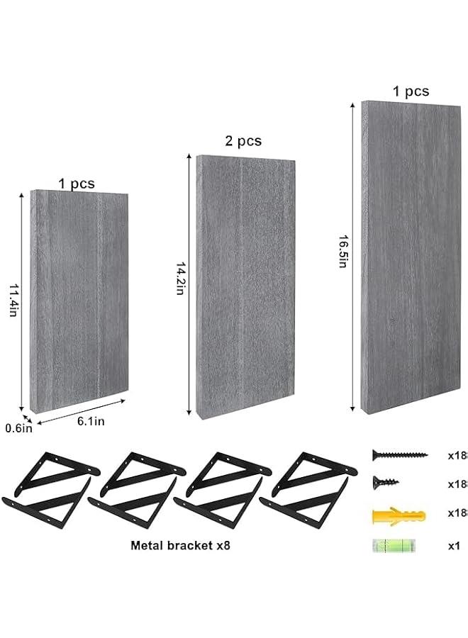 ميكسد ارفف عائمة من ار سي كو، رف حائط خشبي عائم مع دعامات معدنية، لديكور الحائط وغرفة النوم وغرفة المعيشة والحمام والنباتات - 4 قطع - Image 3