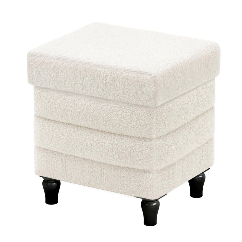 CAROLMADE Folding Storage Ottoman Cube Sherpa Footstool with Wood Legs Ottoman Footrest for Living Room and Bedroom, White 15"x12.6"x15.4" - Image 1