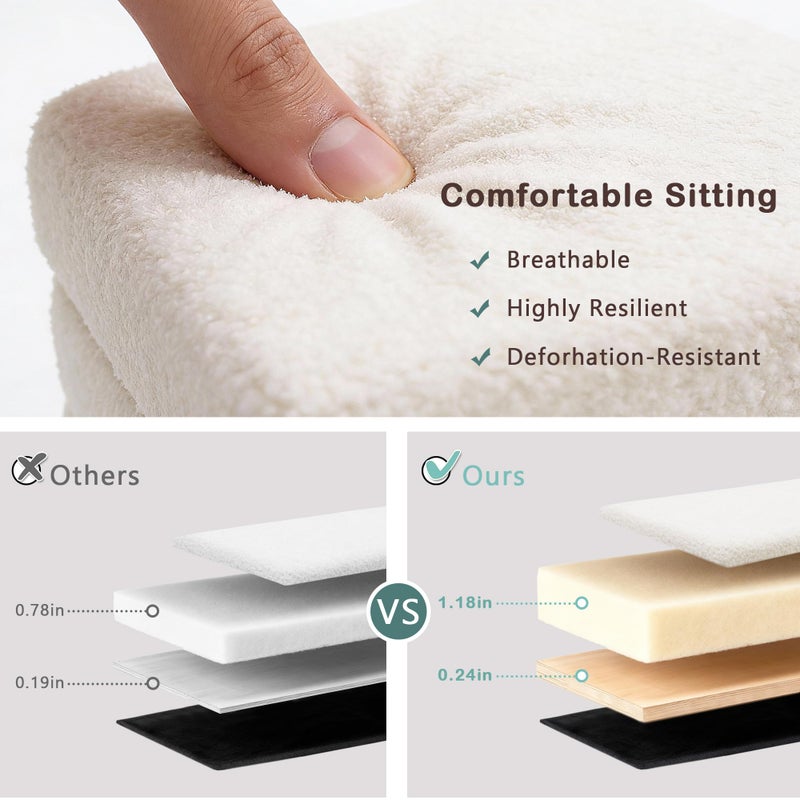 CAROLMADE Folding Storage Ottoman Cube Sherpa Footstool with Wood Legs Ottoman Footrest for Living Room and Bedroom, White 15"x12.6"x15.4" - Image 5