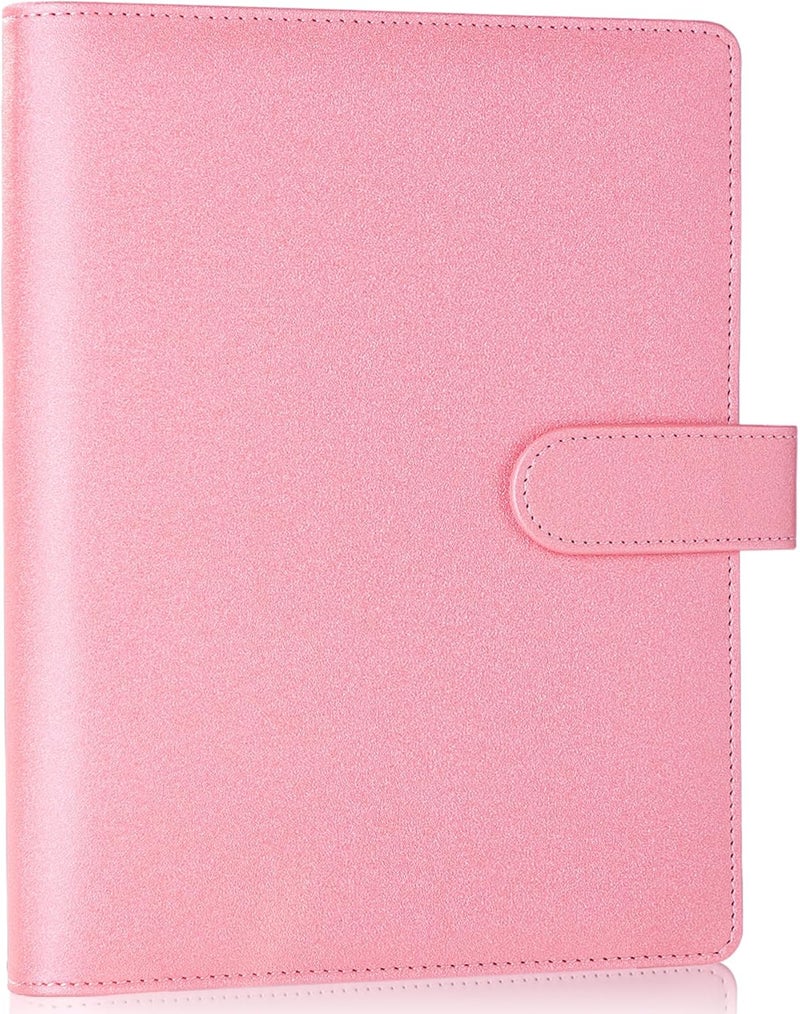 Antner A5 Notebook Binder 6 Ring Refillable Planner Cover for A5 Planner Inserts, PU Leather Loose Leaf Personal Organizer Aesthetic Photocard Holder Budget Binder with Magnetic Buckle, Glitter Pink - Image 1