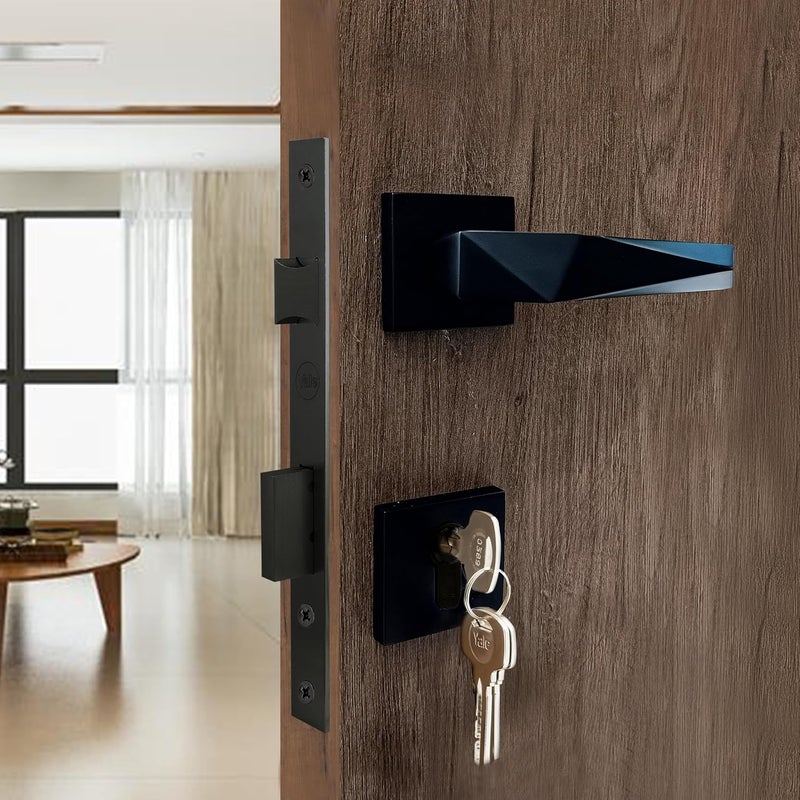Yale Mortise Door Lock Handle Set | Premium Lock with 3 Keys | High-Security | Left & Right Door Compatibility | Fits 30-40mm Doors | Black Matt Finish, Zinc - Image 1