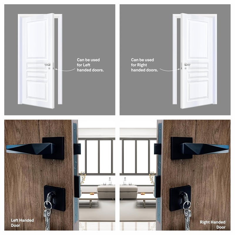Yale Mortise Door Lock Handle Set | Premium Lock with 3 Keys | High-Security | Left & Right Door Compatibility | Fits 30-40mm Doors | Black Matt Finish, Zinc - Image 4