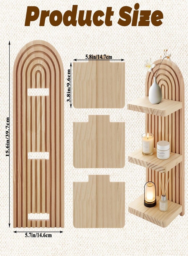 LOLYSIC 2 Pack Boho Wall Shelf Arch Wooden Floating Shelves - Mid Century Rainbow 3-Tier Vintage Mount Altar Decor for Bedroom, Living Room Storage & Display - Image 2