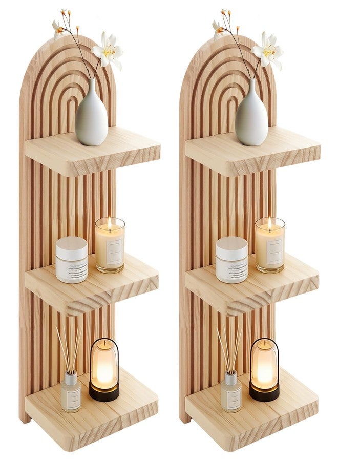LOLYSIC 2 Pack Boho Wall Shelf Arch Wooden Floating Shelves - Mid Century Rainbow 3-Tier Vintage Mount Altar Decor for Bedroom, Living Room Storage & Display - Image 1