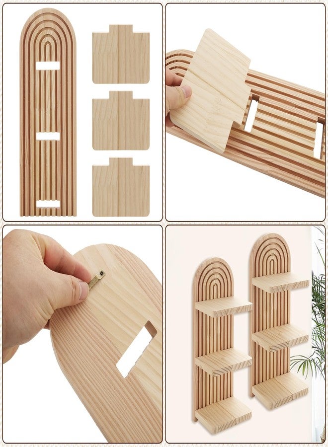 LOLYSIC 2 Pack Boho Wall Shelf Arch Wooden Floating Shelves - Mid Century Rainbow 3-Tier Vintage Mount Altar Decor for Bedroom, Living Room Storage & Display - Image 4