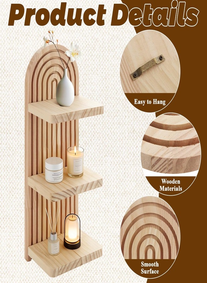 LOLYSIC 2 Pack Boho Wall Shelf Arch Wooden Floating Shelves - Mid Century Rainbow 3-Tier Vintage Mount Altar Decor for Bedroom, Living Room Storage & Display - Image 5