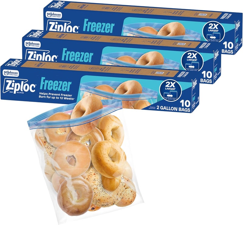 Ziploc أكياس تخزين الطعام في الفريزر سعة 2 جالون، 30 قطعة إجمالاً، سهلة الفتح والإغلاق، 10 قطع، عبوة من 3 (قد يختلف التغليف) - Image 1