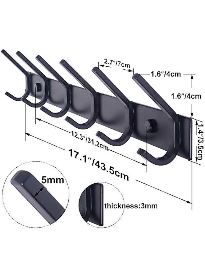 Arabest Coat Rack Wall Mounted,17-1/8 Inch Hooks for Hanging Coats,Heavy Duty Metal Hook Rail with 6 Double Dual Hooks Hanger Wall Mount for Purse Clothes Jacket Backpack Entryway,Black  - Image 2