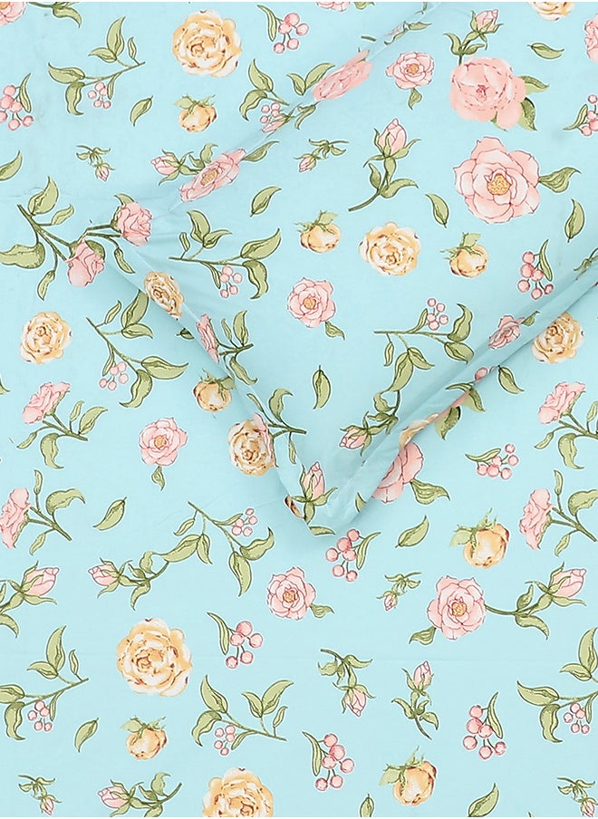 Status Contract Spring Summer Collection-Cotton Rich Double Bedsheet with 2 Pillow Covers for Bed Room, Home, Hotel-120 GSM, Blue-Pink Flowers, 210 X 215 Cm  - Image 5