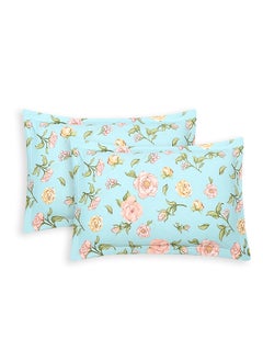 Status Contract Spring Summer Collection-Cotton Rich Double Bedsheet with 2 Pillow Covers for Bed Room, Home, Hotel-120 GSM, Blue-Pink Flowers, 210 X 215 Cm  - Image 3