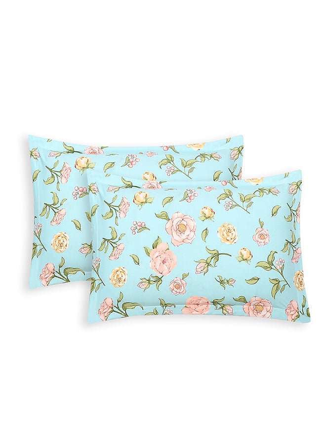 Status Contract Spring Summer Collection-Cotton Rich Double Bedsheet with 2 Pillow Covers for Bed Room, Home, Hotel-120 GSM, Blue-Pink Flowers, 210 X 215 Cm  - Image 3