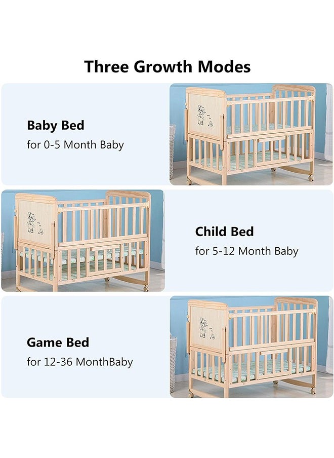 Beauenty 4 in 1 Baby Bassinet Baby Bedside Sleeper Wooden Bedside Cribs With Mattress Mosquito Net Sturdy Structure  for Newborn And Infant (102 * 90 * 60CM)  - Image 4