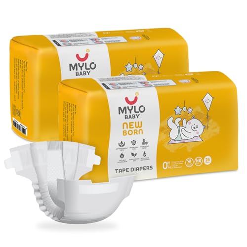Mylo Baby Tape Diaper Newborn (NB) Size Upto 5 kg Babies (52 Count) Leak Proof | Lightweight | Rash Free | Upto 12 Hours Protection | ADL Technology | with Zinc Oxide Layer - Image 1