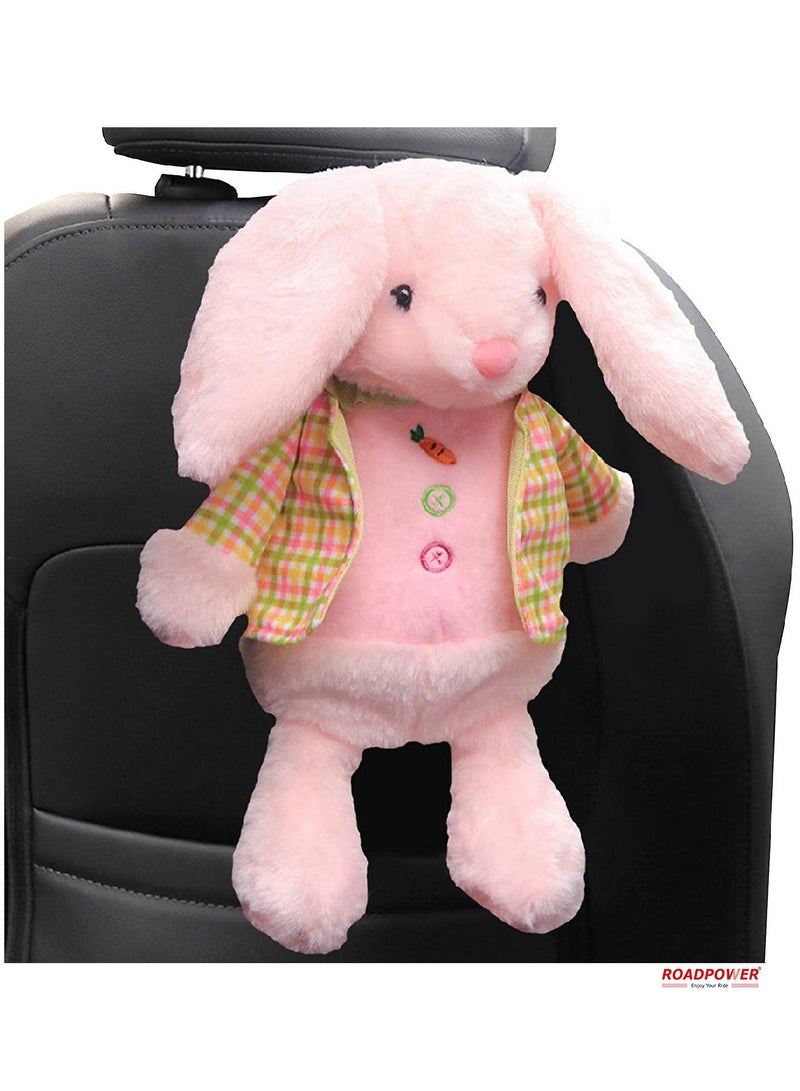 RoadPower Cute Bunny Car Tissue Box Holder Soft Plush Animal Tissue Dispenser Hanging Pouch Napkin Holder Rabbit Paper Storage Box For Car Home Bathroom 2 Pack - Image 4