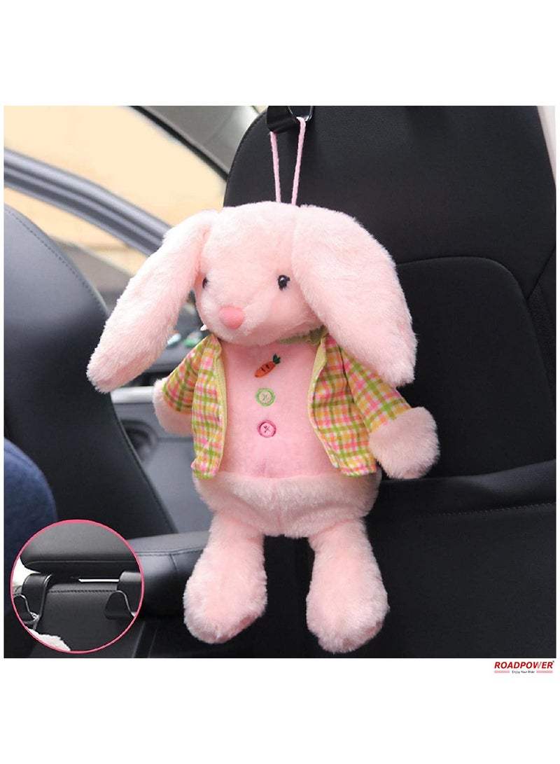 RoadPower Cute Bunny Car Tissue Box Holder Soft Plush Animal Tissue Dispenser Hanging Pouch Napkin Holder Rabbit Paper Storage Box For Car Home Bathroom 2 Pack - Image 3