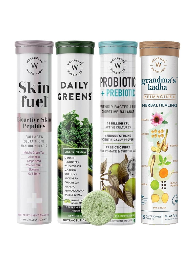 Wellbeing Nutrition Holistic Wellbeing Kit | Daily Greens, Pre & Probiotic, Skin Fuel & Grandma's Kadha - Image 1