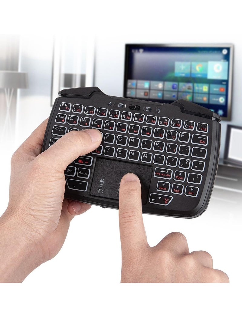 RK707 Mini Keyboard and Mouse Combo with Trackpad Media Keyboard Mouse with Game Controller 62-Key Rechargeable Backlit Turbo Vibration for PC Raspberry pi2 Android TV Google TV