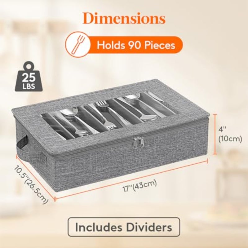 Silverware Storage Box, Covered Flatware Organizer with Zipper Lid, 5 Compartment Cutlery Case with Adjustable Divider and Handle, Utensil Container for Spoon Fork Knives, 1 Pack - Image 4