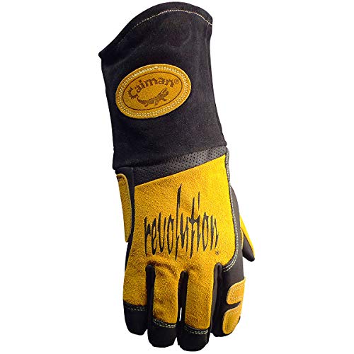 Caiman Genuine American Deer Grain Leather RevolutionTM Gloves (Large, Black/Gold) - Image 2