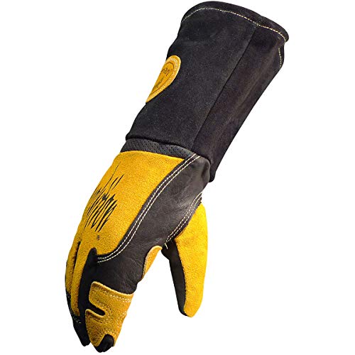 Caiman Genuine American Deer Grain Leather RevolutionTM Gloves (Large, Black/Gold) - Image 4