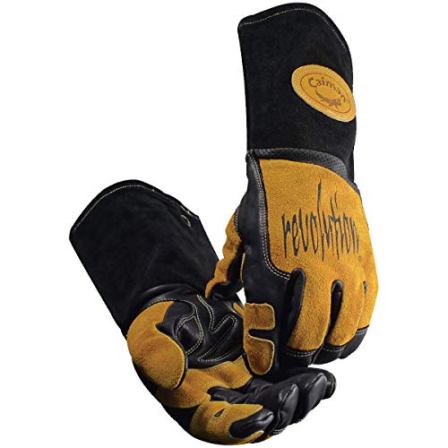 Caiman Genuine American Deer Grain Leather RevolutionTM Gloves (Large, Black/Gold) - Image 1