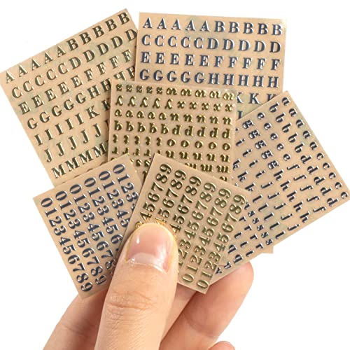 EORTA 6 Sheets 0.12inch Alphabet Number Stickers Mini Letters Decoration Glitter Alloy Self Adhesive Decals for Epoxy Resin Casting Decoration DIY Crafts Scrapbook, Golden/Silvery, 3mm - Image 1