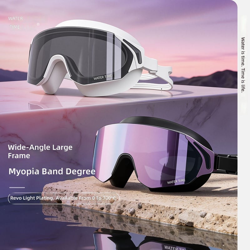 WaterTime Large Frame Swimming Goggles - HD Anti-Fog, Waterproof, Coated Swim Cap Set for Men and Women - Image 2