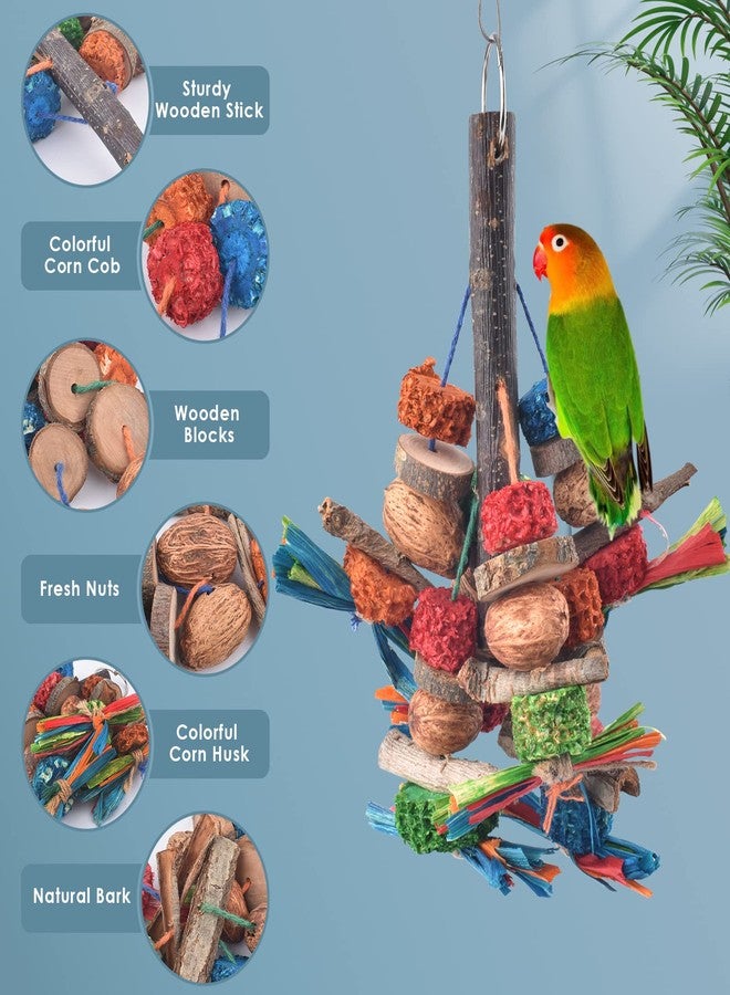 Bissap Bird Chew Toys, Natural Bark Corncob Nuts Parrot Toys and Treats for Conure Cockatoo Parakeet Budgies Cockatiel Lovebirds Pets Cage Bite Toy - Image 3
