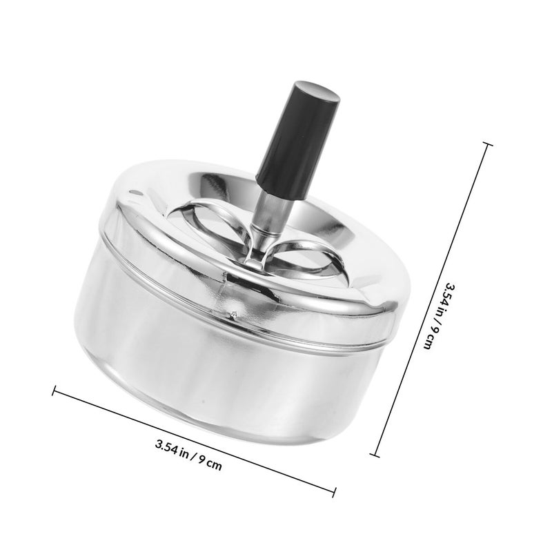 Rotatable Smokeless Metal Ashtray with Push Down Lid Silver for Indoor Outdoor Home Office - Image 3
