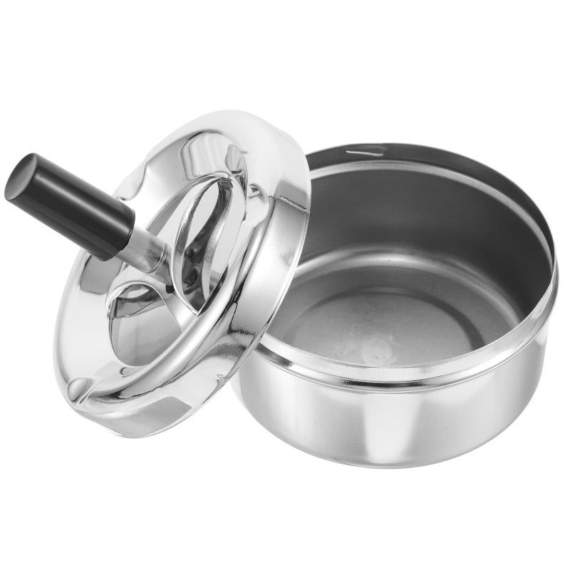 Rotatable Smokeless Metal Ashtray with Push Down Lid Silver for Indoor Outdoor Home Office - Image 2
