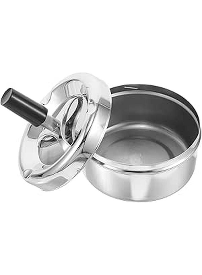 Rotatable Smokeless Metal Ashtray with Push Down Lid Silver for Indoor Outdoor Home Office - Image 1