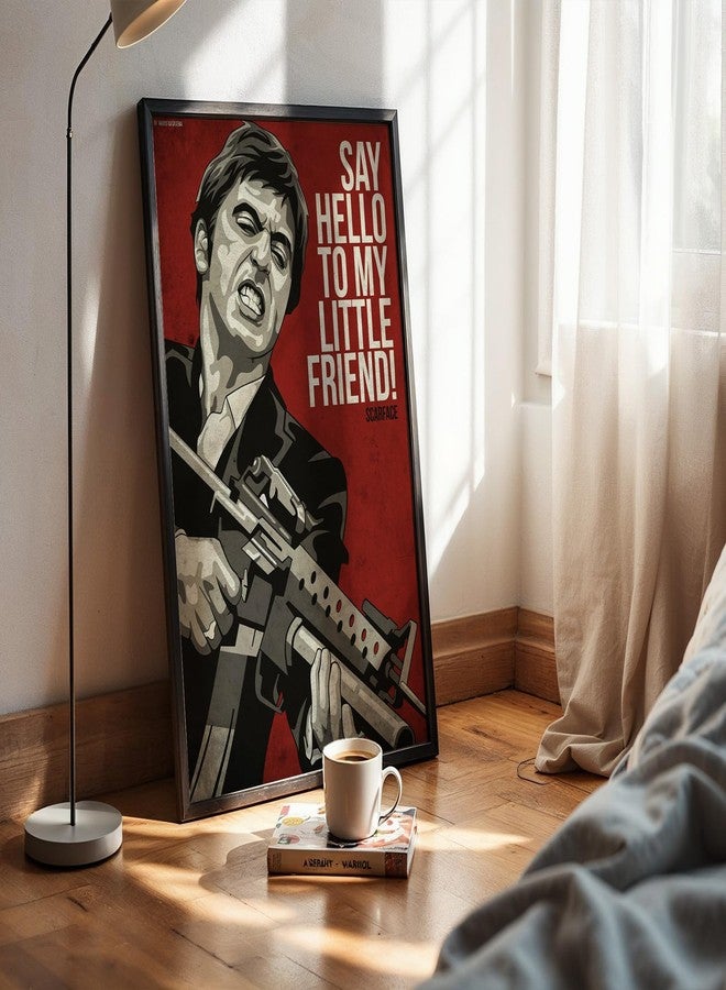 Waltractive ملصق فيلم Scarface مؤطر من الخشب الجذاب - آل باتشينو وتوني مونتانا - متوفر بمقاسين: 33×22 و48×33 سم - لوحة فنية كلاسيكية مؤطرة لمحبي السينما - Image 4