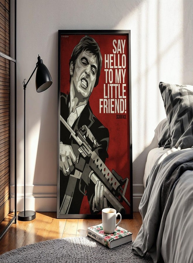 Waltractive ملصق فيلم Scarface مؤطر من الخشب الجذاب - آل باتشينو وتوني مونتانا - متوفر بمقاسين: 33×22 و48×33 سم - لوحة فنية كلاسيكية مؤطرة لمحبي السينما - Image 1