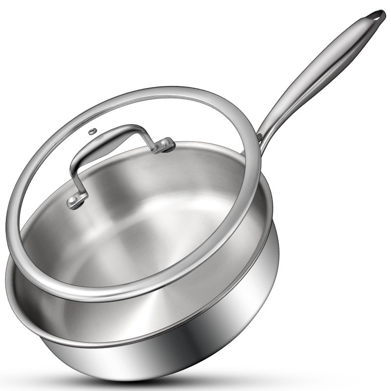 EWFEN TriPly Stainless Steel Frying Pan 3QT 10 Inch Deep Frying Pan with lids Skillet Induction Cooking Pan Dishwasher and Oven Safe Fast  Even Heat Heavy Duty and Detachable Handle