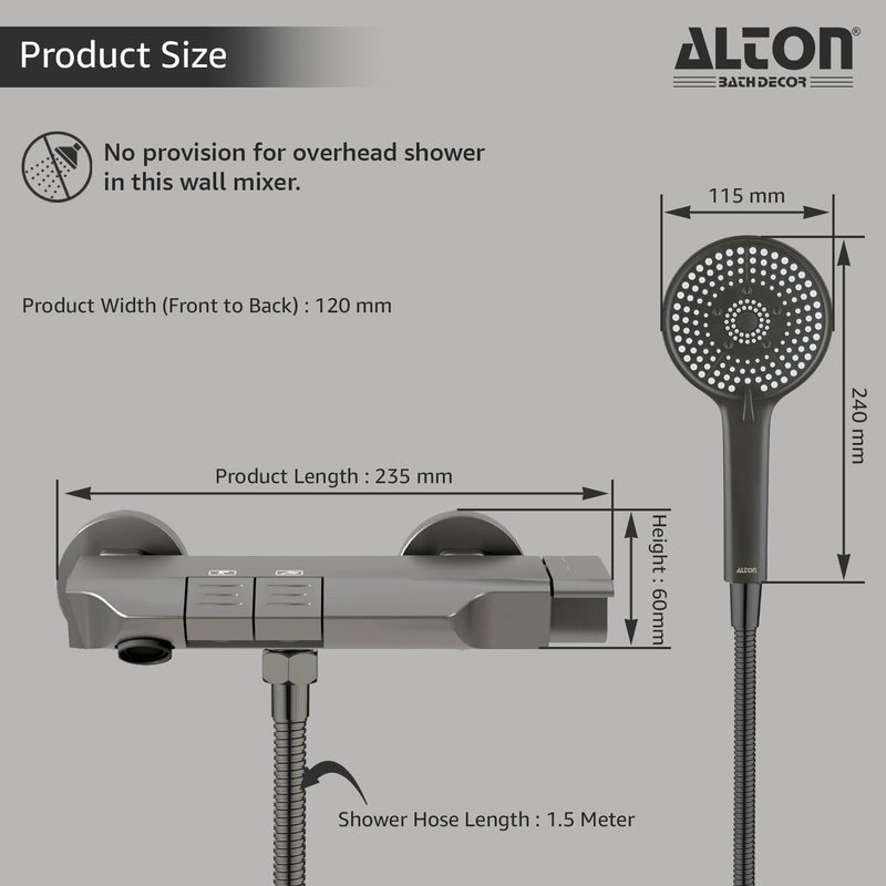 Alton خلاط حائط حديث ALTON ALM35020 للحمام مع دش يدوي 5 وظائف مجموعة كاملة من نظام الدش خلاط للحمام مع مساحة تخزين مريحة للاحتياجات خلاط حنفية للحمام رمادي - Image 4