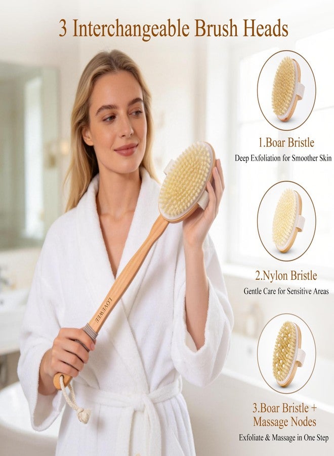 LOVEWEE 7-in-1 Body Brush Set for Shower & Dry Brushing - Long Handle Back Scrubber, 3 Replaceable Bristle Heads, Silicone Face Cleanser & Loofah - Exfoliating, Smooth Skin & Home Spa Kit - Image 2