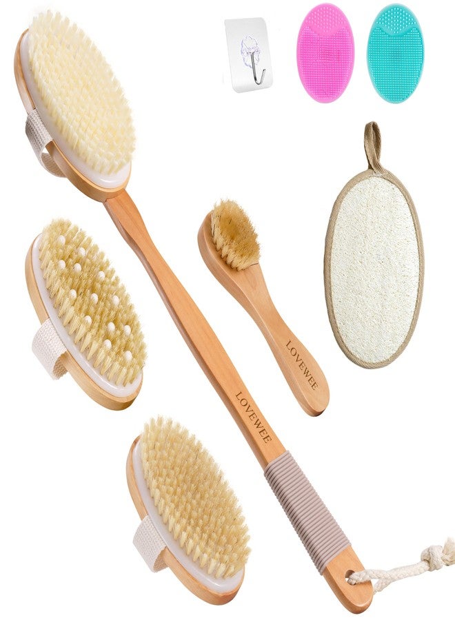 LOVEWEE 7-in-1 Body Brush Set for Shower & Dry Brushing - Long Handle Back Scrubber, 3 Replaceable Bristle Heads, Silicone Face Cleanser & Loofah - Exfoliating, Smooth Skin & Home Spa Kit - Image 1