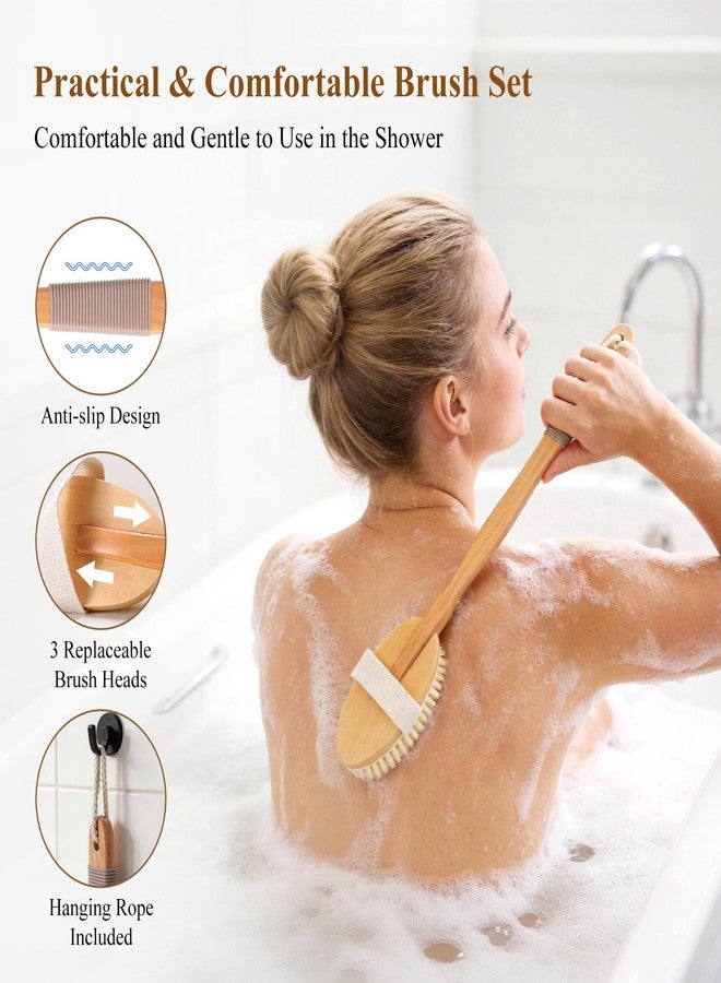 LOVEWEE 7-in-1 Body Brush Set for Shower & Dry Brushing - Long Handle Back Scrubber, 3 Replaceable Bristle Heads, Silicone Face Cleanser & Loofah - Exfoliating, Smooth Skin & Home Spa Kit - Image 4