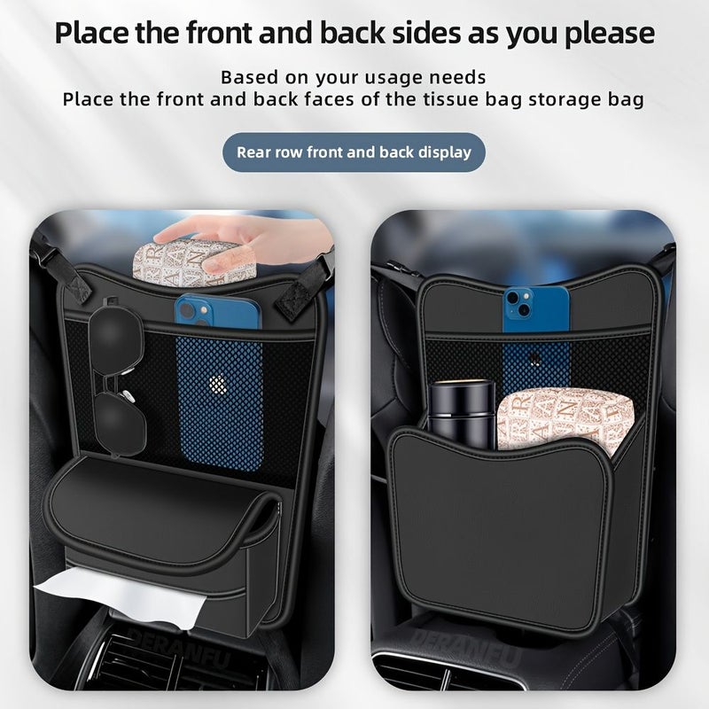 Black Faux Leather Car Middle Seat Storage Bag Tissue Holder - Image 4