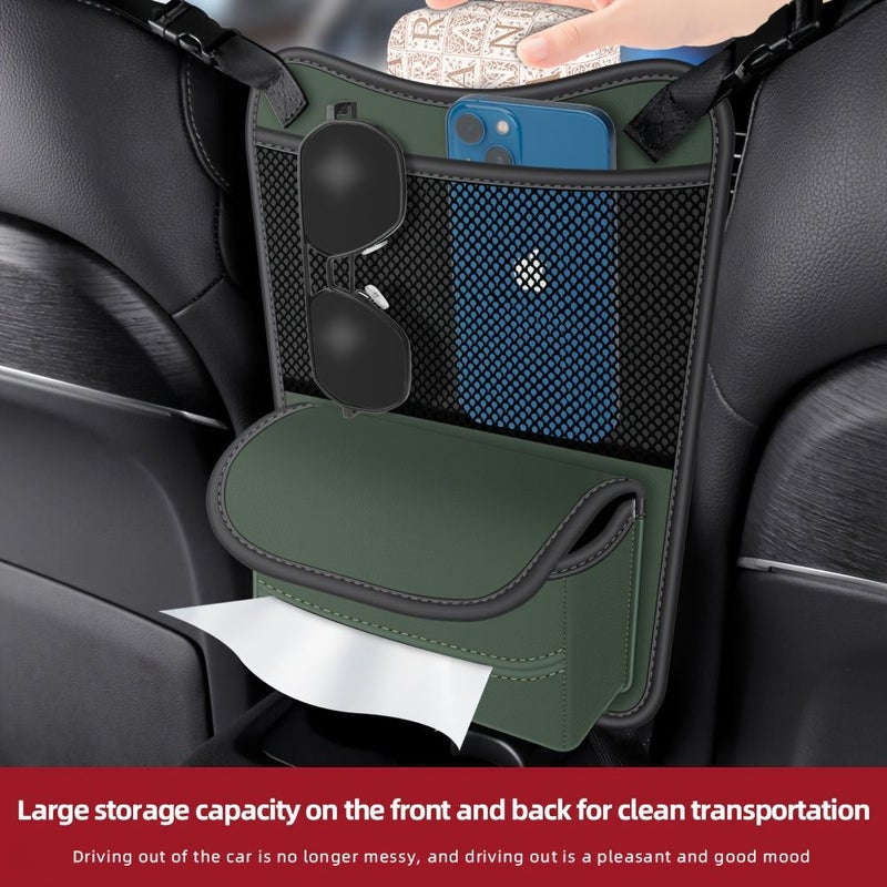 Black Faux Leather Car Middle Seat Storage Bag Tissue Holder - Image 3