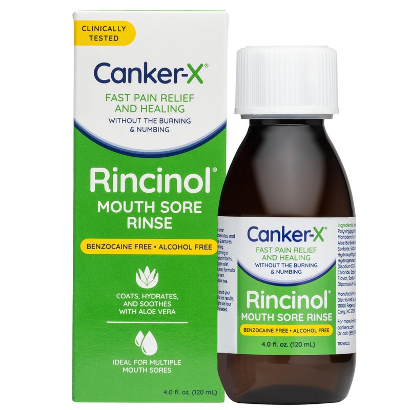 Canker-X Rincinol Oral Rinse Mouthwash, Quick Pain Relief from Canker Sores, Mouth Burns & More, Benzocaine Free & Alcohol Free Mouthwash, Adults & Kids 6+ Years, 4.0 Fl. Oz. - Image 1