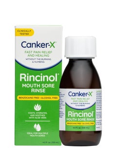 Canker-X Rincinol Oral Rinse Mouthwash, Quick Pain Relief from Canker Sores, Mouth Burns & More, Benzocaine Free & Alcohol Free Mouthwash, Adults & 6 Years+ Kids Mouthwash, 4.0 Fl. Oz.