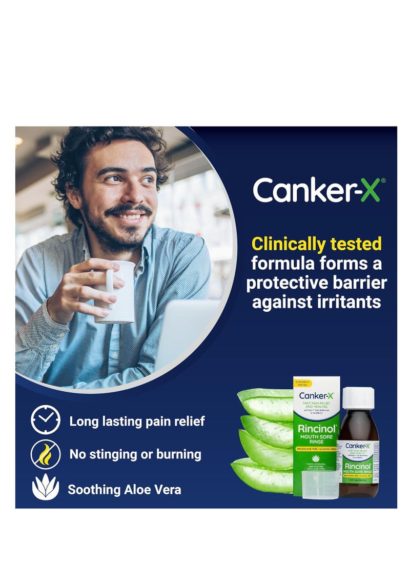 Canker-X - Canker-X Rincinol Oral Rinse Mouthwash, Quick Pain Relief from Canker Sores, Mouth Burns & More, Benzocaine Free & Alcohol Free Mouthwash, Adults & 6 Years+ Kids Mouthwash, 4.0 Fl. Oz. - Image 1