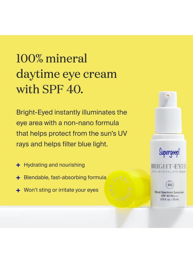 Supergoop! كريم العيون المعدني بنسبة 100% من برايت آيد، 0.5 أونصة سائلة، عبوة من قطعتين، عامل حماية من الشمس 40 Pa+++، كريم مرطب ومضيء للعينين من أشعة الشمس، لعلاج الهالات السوداء والانتفاخات، ينعش العيون المتعبة - Image 2