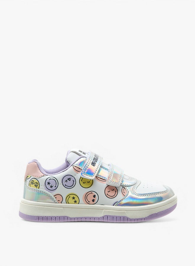 SMILEY Girls SmileyWorld Logo Print Sneakers with Hook and Loop Closure  - Image 3