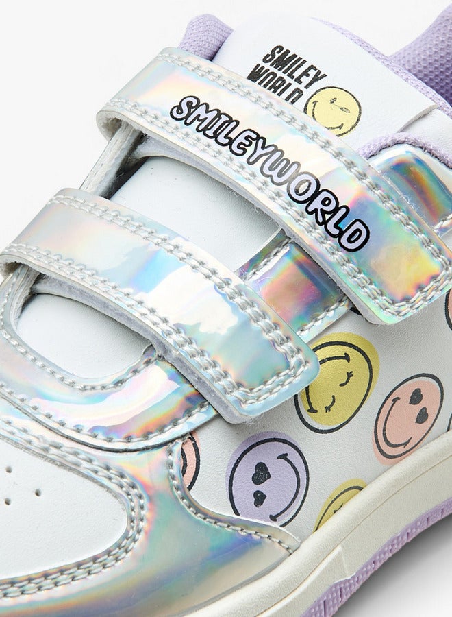 SMILEY Girls SmileyWorld Logo Print Sneakers with Hook and Loop Closure  - Image 4