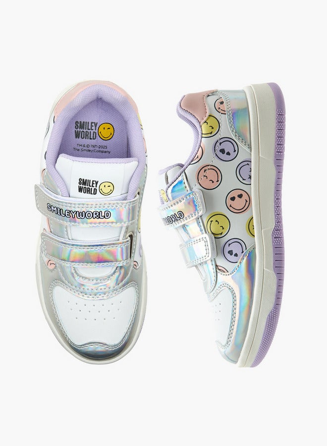 SMILEY Girls SmileyWorld Logo Print Sneakers with Hook and Loop Closure  - Image 1